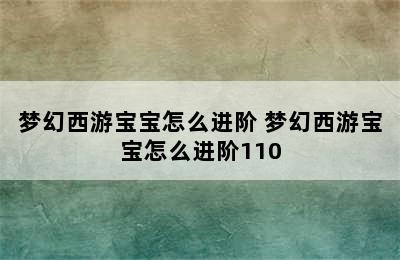 梦幻西游宝宝怎么进阶 梦幻西游宝宝怎么进阶110